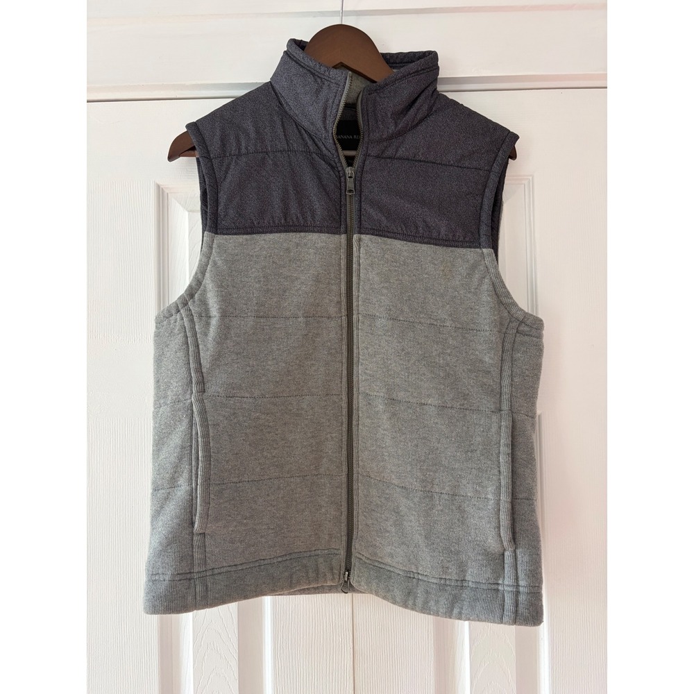 Banana Republic Mens Gray Quilted Puffer Vest Full Zip Mock‎ Neck Medium